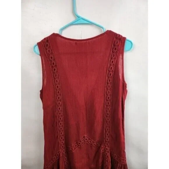 Tularosa Womens Sleeveless Tunic Top Small Red Beaded Crochet BOHO Coquette - Picture 8 of 9
